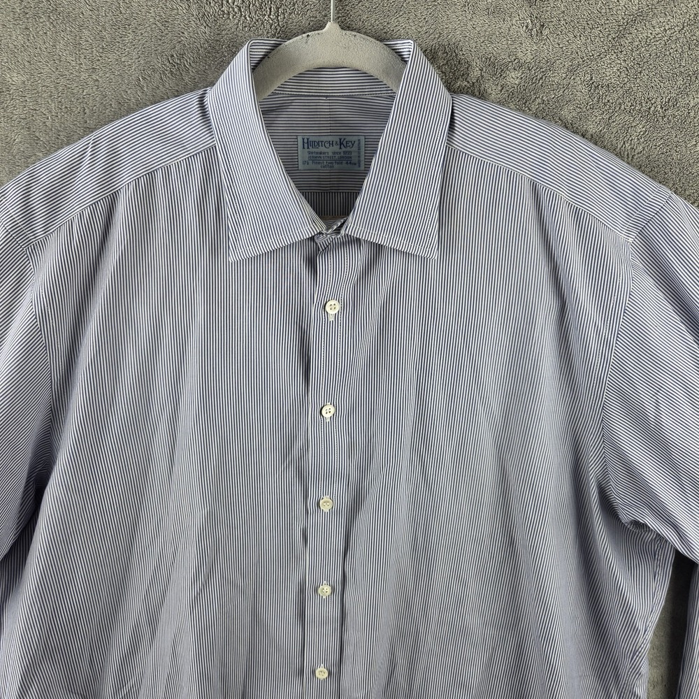 Hilditch & Key French Cuff White Striped Button Dress Shirt Men's 17.5-44cm*